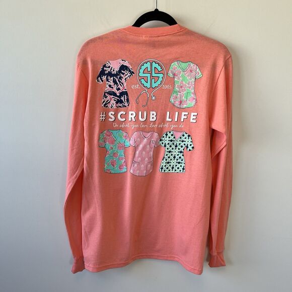 Simply Southern Scrub Life Nurse Long Sleeve Shirt Coral Pink Size Small NWT’s - Picture 4 of 8